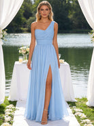 Abito Damigella Monospalla in Chiffon con Spacco Laterale