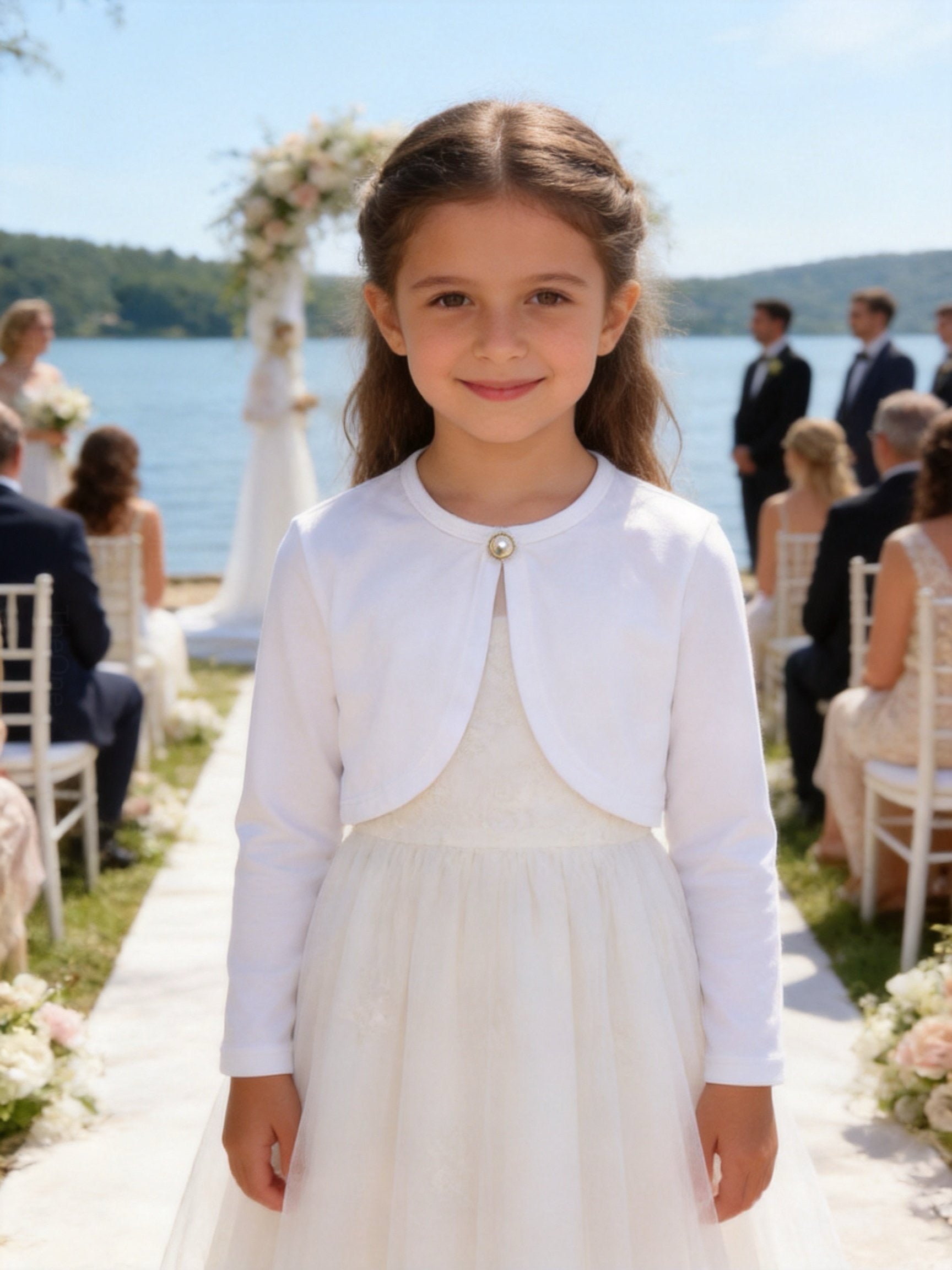 Coprispalle Bambina in Cotone con Bottone Perlato per Cerimonia