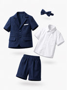 Completo Elegante Bambino Verde Salvia 4 Pezzi con Giacca Shorts Camicia e Papillong 4-10Anni