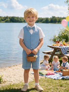 Completo Elegante Bambino Estivo 4 Pezzi con Pantaloncini Abito Cerimonia Matrimonio 1-8 Anni Azzuro