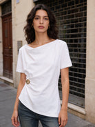 Top Donna Drappeggiato in Cotone – T-Shirt Elegante con Dettaglio Oro 66294