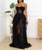 Abito da Sera Nero in Tulle con Corsetto – Vestito Lungo Elegante Bustier da Gala 521679 Nero S