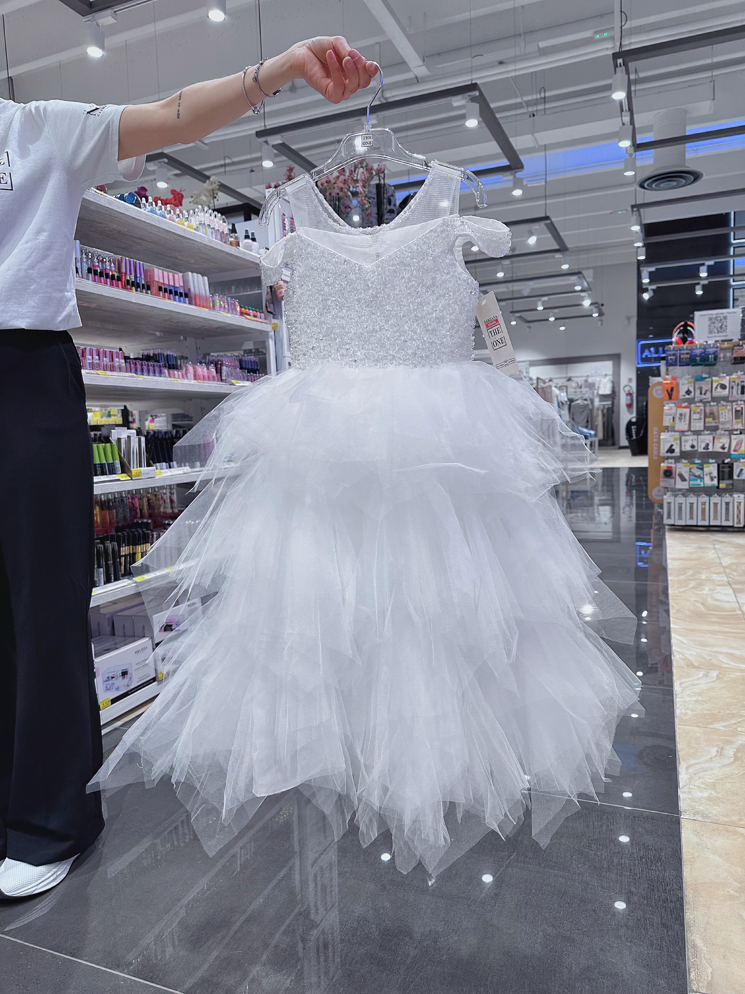 Abito da Cerimonia Bambina Bianco con Tulle e Paillettes 2–14 Anni 8238 -TheOne 14 Anni