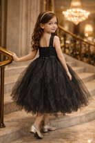 Abito Cerimonia Bambina Elegante in Tulle con Scollo Gioiello – 2-14 Anni – Rosa | Bianco | Bordeaux | Rosa Cipria – 2045
