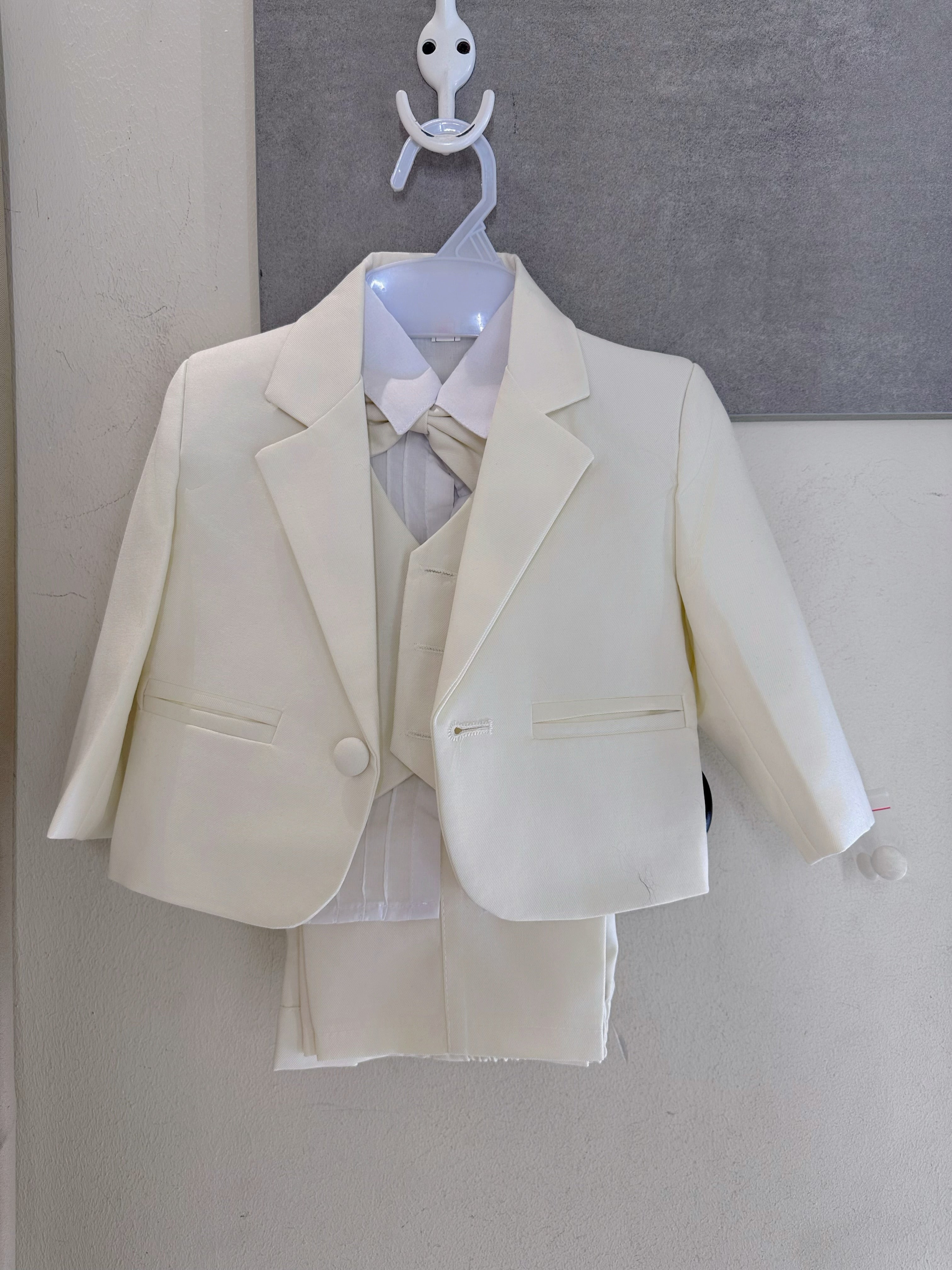Completo Cerimonia Bambino 5 Pezzi – Abito Elegante Color Panna per Bimbo 6–36 Mesi con Giacca, Gilet, Camicia, Pantaloni e Papillon 6-36M，528-TheOne
