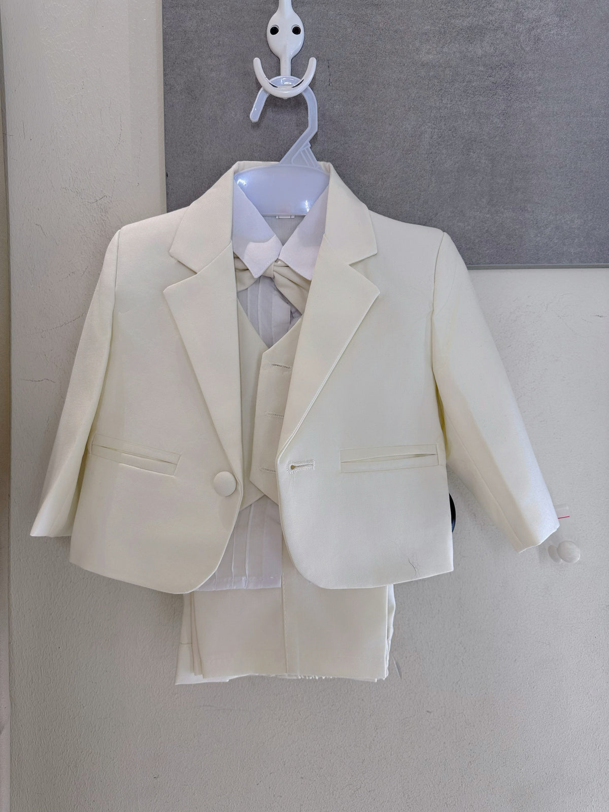 Completo Cerimonia Bambino 5 Pezzi – Abito Elegante Color Panna per Bimbo 6–36 Mesi con Giacca, Gilet, Camicia, Pantaloni e Papillon 6-36M，528-TheOne