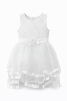 Abito da Battesimo Neonata Bianco 6–36 Mesi – Pizzo Ricamato e Tulle a Strati con Fiocco Cerimonia Chiesa 21086