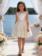 Abito Elegante Bambina 2-12 Anni – Vestito Cerimonia con Gonna 3D Floreale per Matrimonio e Comunione