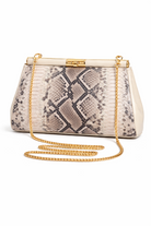Borsa Elegante Donna Effetto Pitone con Catena Oro – Pochette Cerimonia 30cm Strutturata Beige 30x14X10cm
