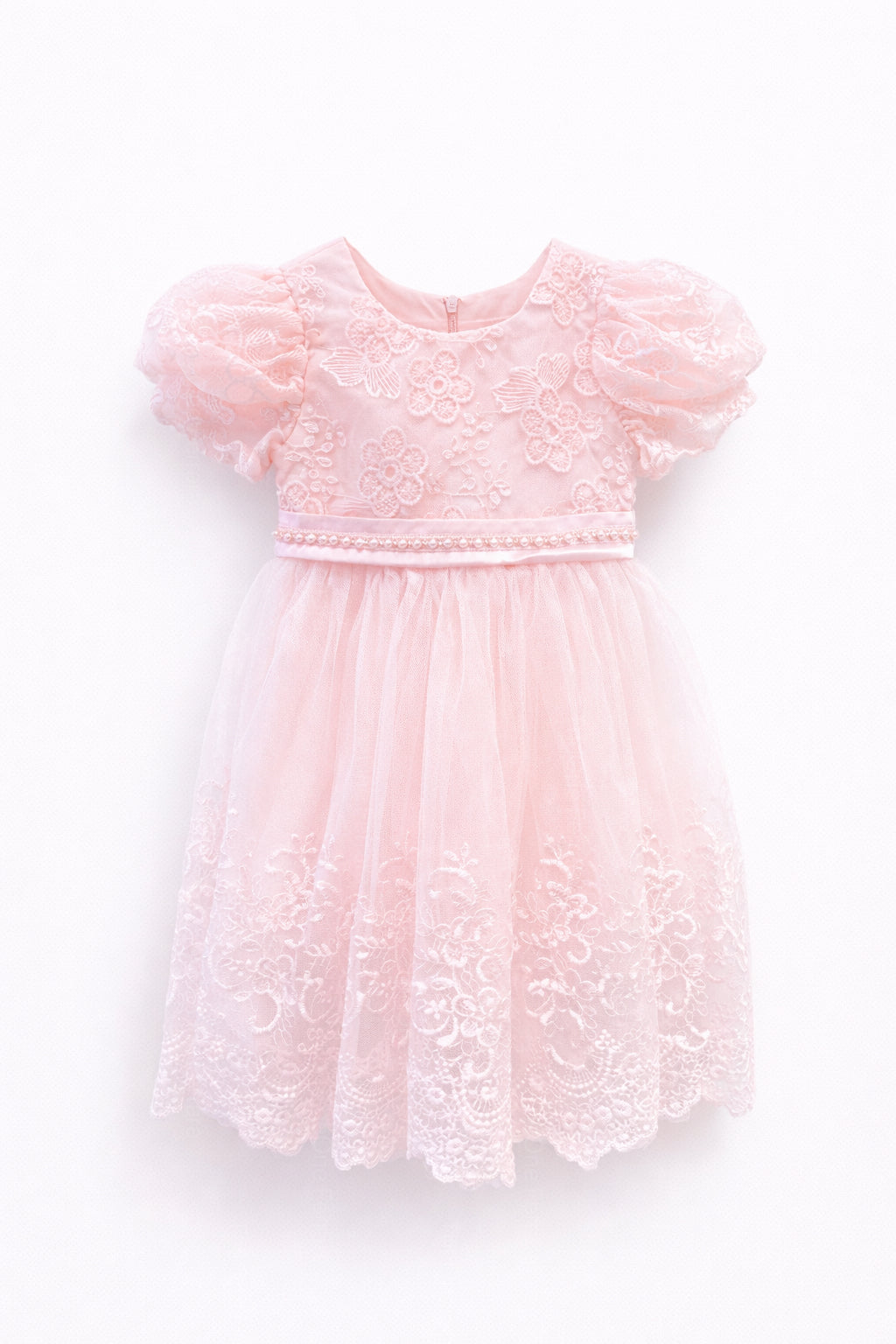 Abito Elegante Bambina Rosa in Pizzo e Tulle con Vita Decorata in Strass – Vestito da Cerimonia 2-12 anni 815