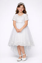 Abito Cerimonia Bambina Bianco in Pizzo e Tulle Comunione, Damigella, Festa 4-14 Anni 3637-TheOne