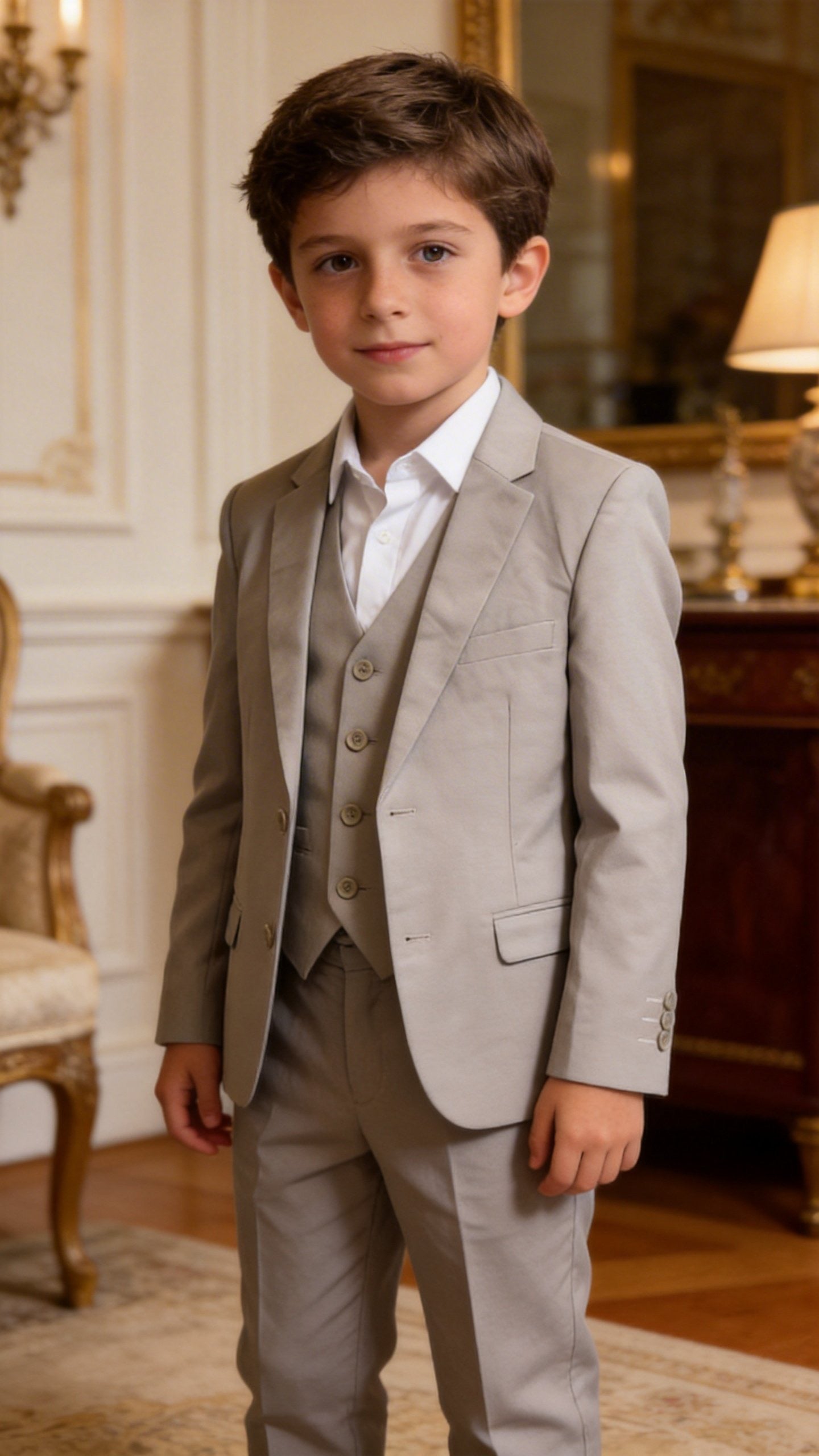Completo Bambino Matrimonio Verde Salvia 5 Pezzi Elegante 1-16 Anni