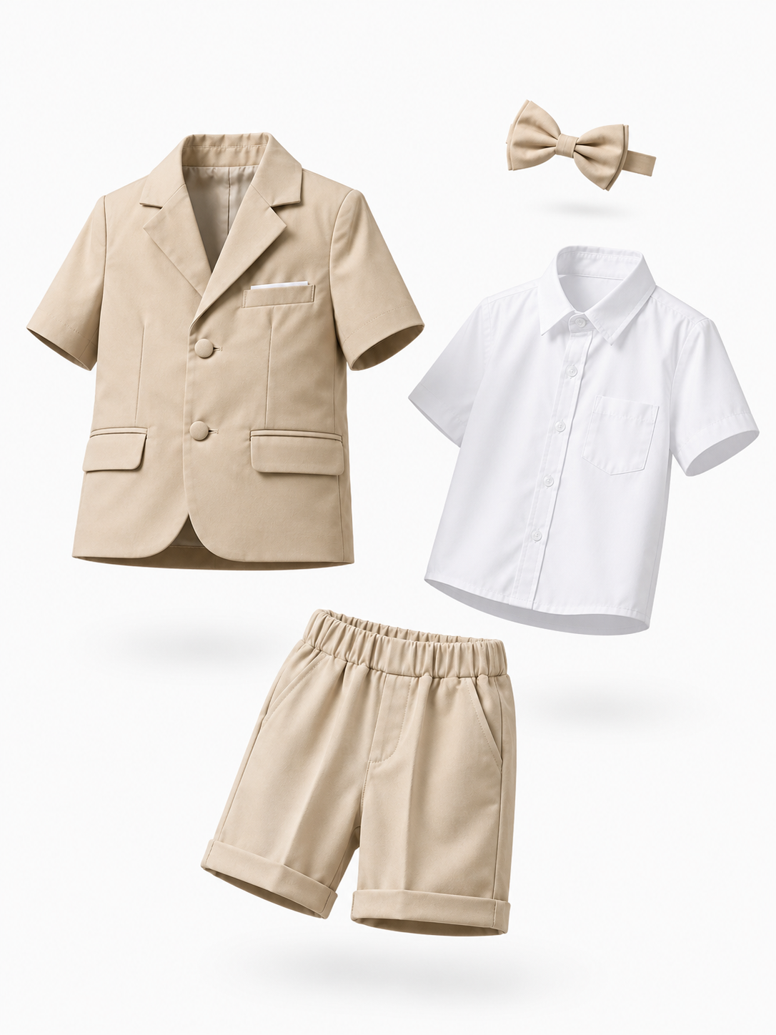 Completo Elegante Bambino Verde Salvia 4 Pezzi con Giacca Shorts Camicia e Papillong 4-10Anni