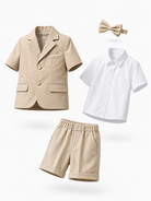 Completo Elegante Bambino Verde Salvia 4 Pezzi con Giacca Shorts Camicia e Papillong 4-10Anni