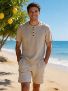 Maglia Uomo Henley 100% Cotone Made in Italy Manica Corta S-3XL