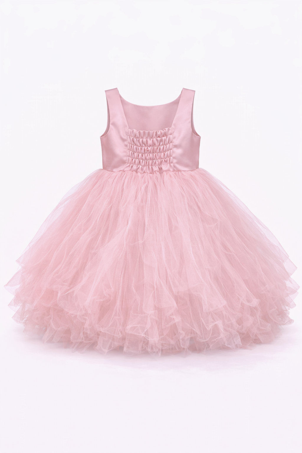 Abito Cerimonia Bambina Elegante in Tulle con Scollo Gioiello – 2-14 Anni – Rosa | Bianco | Bordeaux | Rosa Cipria – 2045