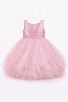 Abito Cerimonia Bambina Elegante in Tulle con Scollo Gioiello – 2-14 Anni – Rosa | Bianco | Bordeaux | Rosa Cipria – 2045