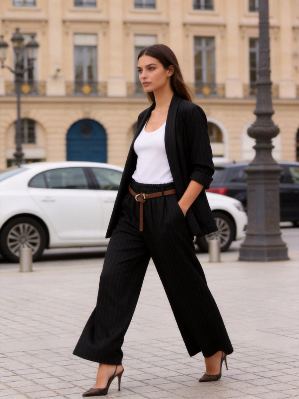 Completo Donna Elegante a Righe | Blazer e Pantaloni Wide Leg