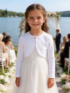 Coprispalle Bambina in Cotone con Bottone Perlato per Cerimonia