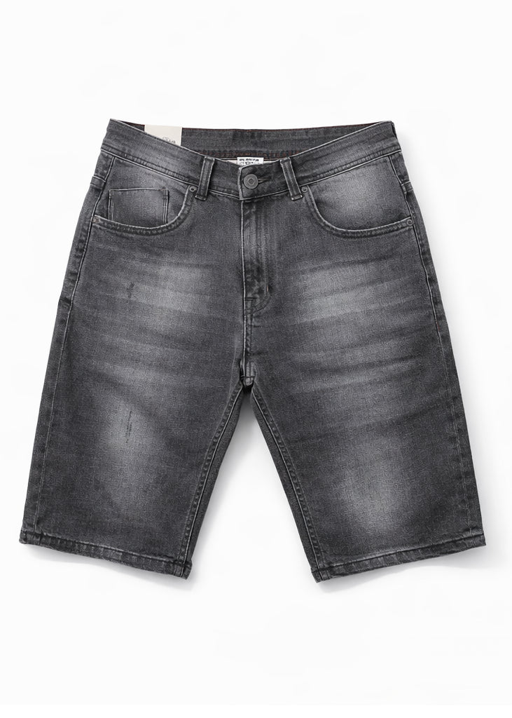 Bermuda Uomo Jeans Nero Denim Slavato Elasticizzato Effetto Vintage Estivo- RE1603