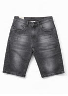 Bermuda Uomo Jeans Nero Denim Slavato Elasticizzato Effetto Vintage Estivo- RE1603