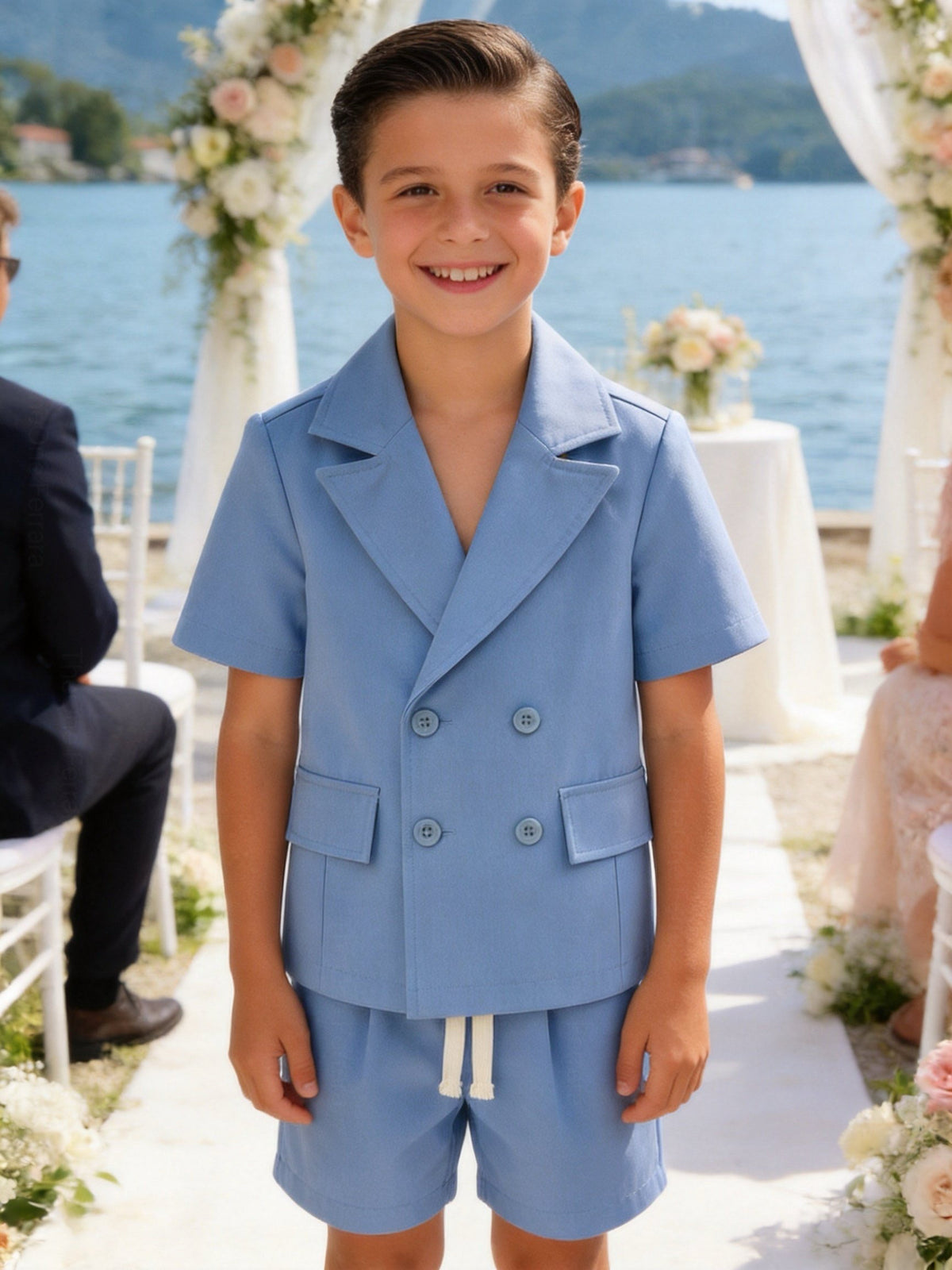 Completo Bambino Cerimonia 2 Pezzi con Giacca a Maniche Corte e Pantaloncini | 4-14 Anni