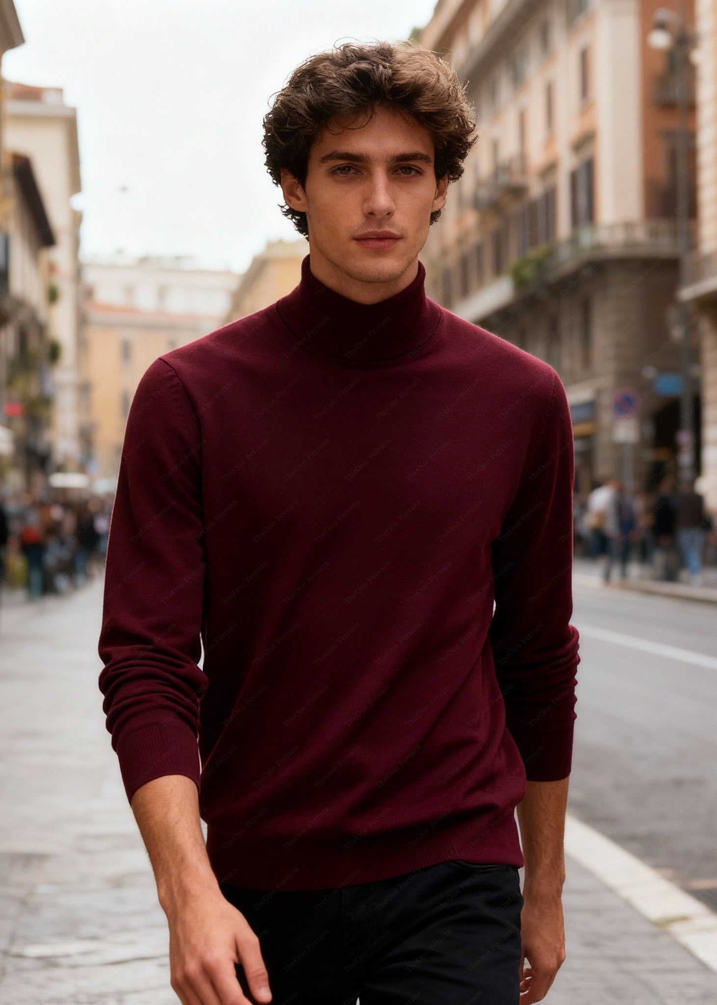 Maglione Uomo Collo Alto - Dolcevita Merino Autunno Inverno ct-008 Bordeaux