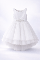 Abito da Cerimonia Bambina Elegante 4-14 Anni – Vestito Damigella in Tulle Multistrato con Cintura Gioiello (Bianco, Champagne, Azzurro) 82535 Bianco