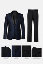 Abito Uomo Cerimonia Slim Fit Blu Jacquard Elegante Smoking Fantasia 2pz Blu unico