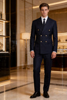 Abito Uomo Doppiopetto Blu Navy 2 Pezzi (Giacca + Pantaloni) con Bottoni Dorati | Cerimonia Business | Taglie 44–60 | ZLS10018