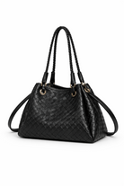 Borsa Donna Intrecciata Elegante 24.5cm – Mini Shopper con Tracolla | Stile Italiano Chic 9450 Nero 24.5X19X18cm