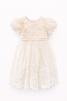 Abito Elegante Bambina in Tulle e Pizzo con Maniche a Sbuffo e Cintura di Perle – Cerimonia 2-12 Anni 815