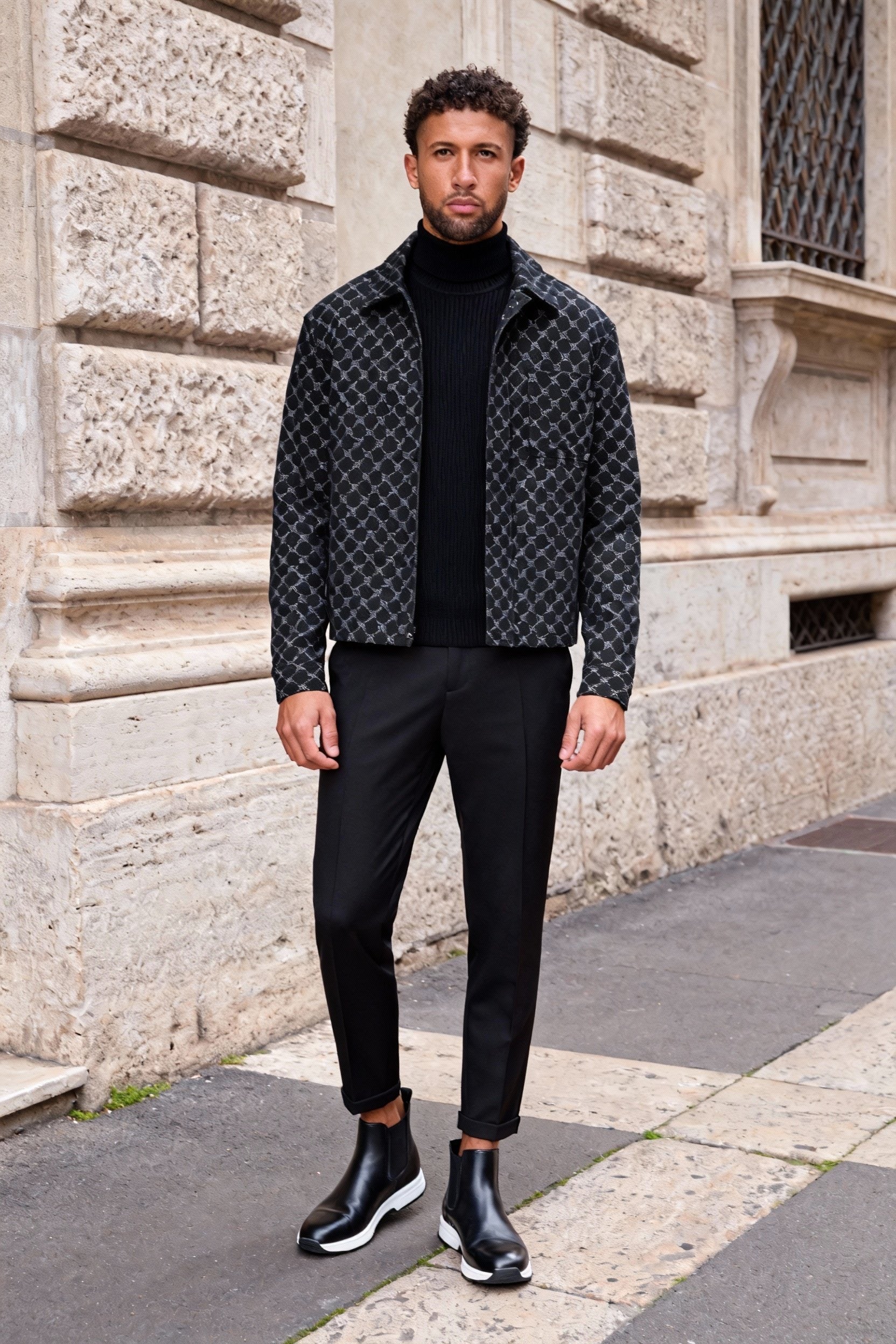 Giacca Overshirt Uomo con Motivo a Catena – Stile Elegante e Moderno-BM2543P-TheOne