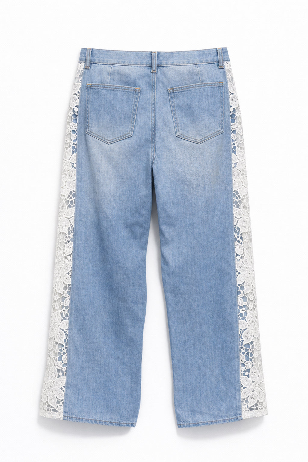 Jeans Donna a Gamba Larga con Inserto in Pizzo – Pantaloni Denim Eleganti Estivi 1989