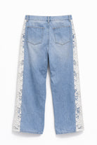 Jeans Donna a Gamba Larga con Inserto in Pizzo – Pantaloni Denim Eleganti Estivi 1989