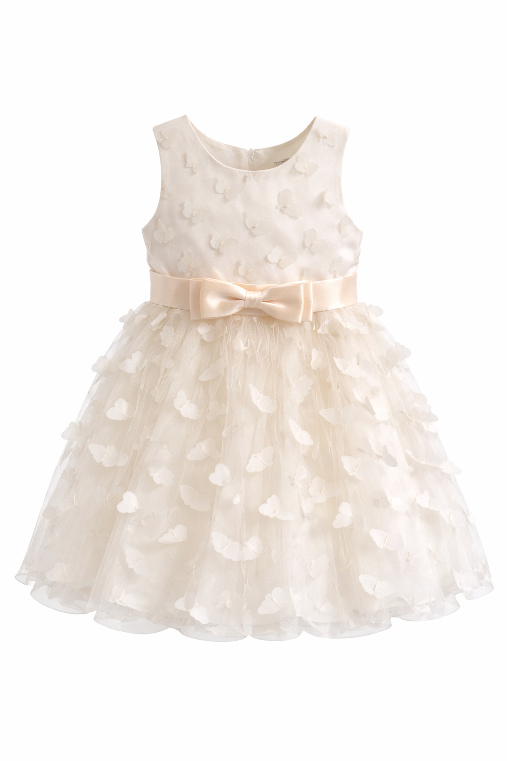 Abito da Cerimonia Bambina 2-12 Anni con Farfalle 3D – Vestito Elegante in Tulle per Matrimonio, Battesimo e Damigella 654 Champagne