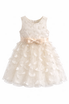 Abito da Cerimonia Bambina 2-12 Anni con Farfalle 3D – Vestito Elegante in Tulle per Matrimonio, Battesimo e Damigella 654 Champagne
