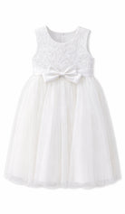 Abito Bambina Elegante Bianco con Fiocco Oro – Vestito Cerimonia 4-14 Anni 3824