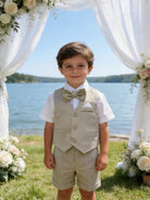 Completo Elegante Bambino Estivo 4 Pezzi con Pantaloncini Abito Cerimonia Matrimonio 1-8 Anni
