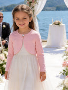 Coprispalle Bambina in Cotone con Bottone Perlato per Cerimonia