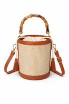 Borsa Secchiello Donna in Paglia con Manico Bamboo – Mini Borsa Estiva 18cm con Tracolla