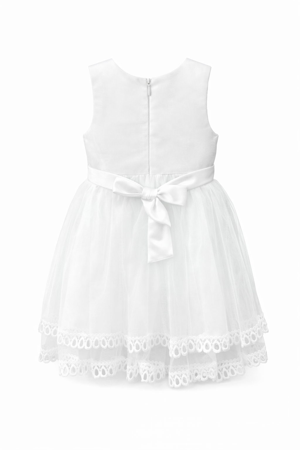 Abito da Battesimo Neonata Bianco 6–36 Mesi – Pizzo Ricamato, Tulle a Strati con Maxi Fiocco Cerimonia Matrimonio 21056