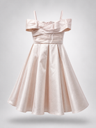 Vestito Ragazza Elegante Off Shoulder Effetto Taffetà Principessa Champagne 6 Anni