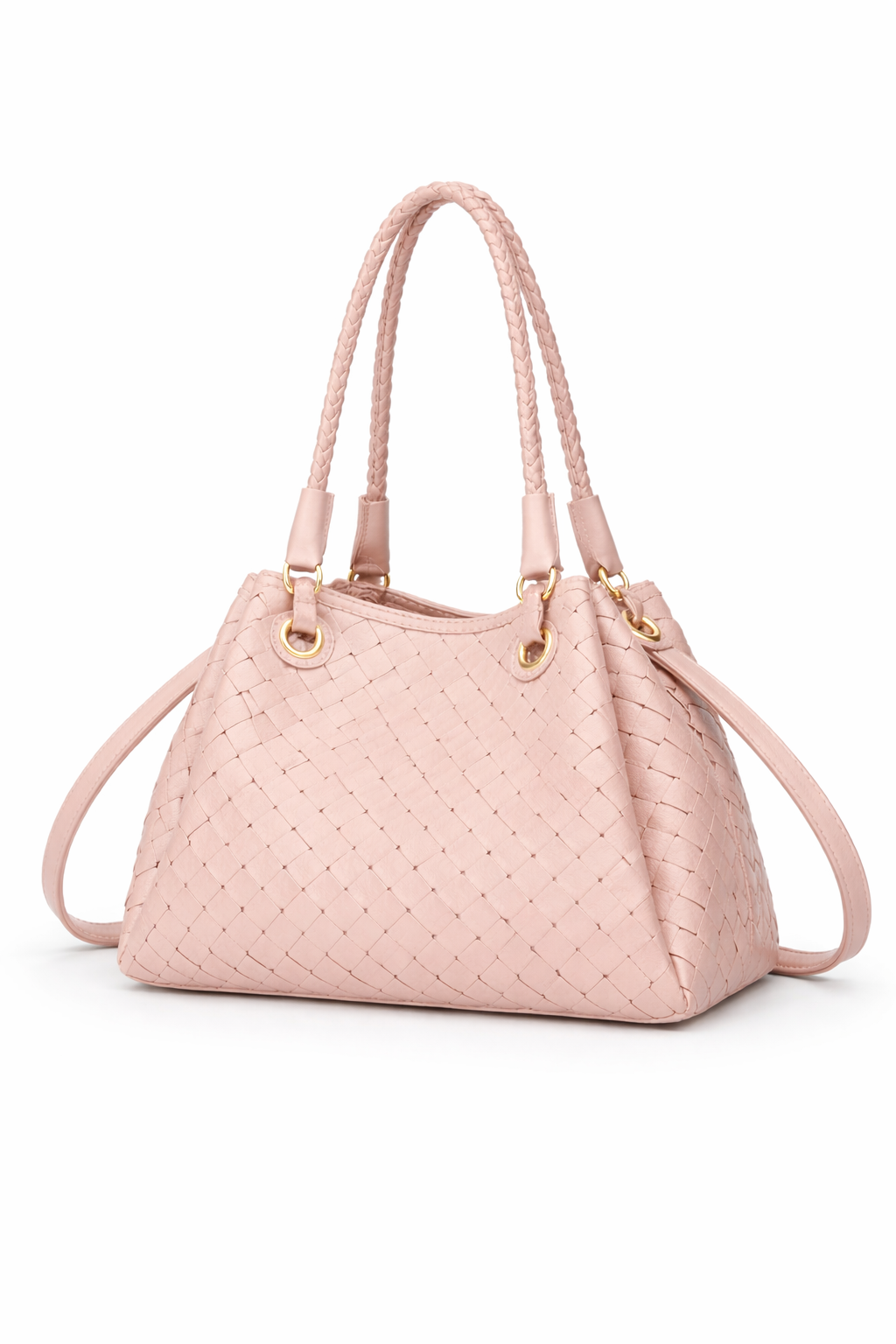 Borsa Donna Intrecciata Elegante 24.5cm – Mini Shopper con Tracolla | Stile Italiano Chic 9450 Rosa - 382 24.5X19X18cm