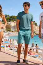 Bermuda Uomo Cotone Elasticizzato Slim Fit Turchese Estivi Casual - 7902
