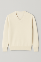 Maglione Uomo Scollo a V in Viscosa - Pullover Elasticizzato Elegante 35607 Panna
