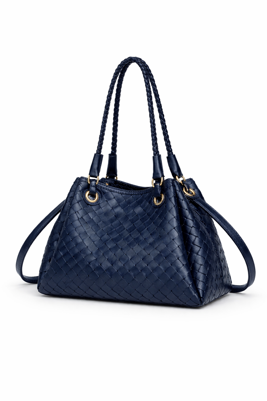 Borsa Donna Intrecciata Elegante 24.5cm – Mini Shopper con Tracolla | Stile Italiano Chic 9450 Blue notte 24.5X19X18cm