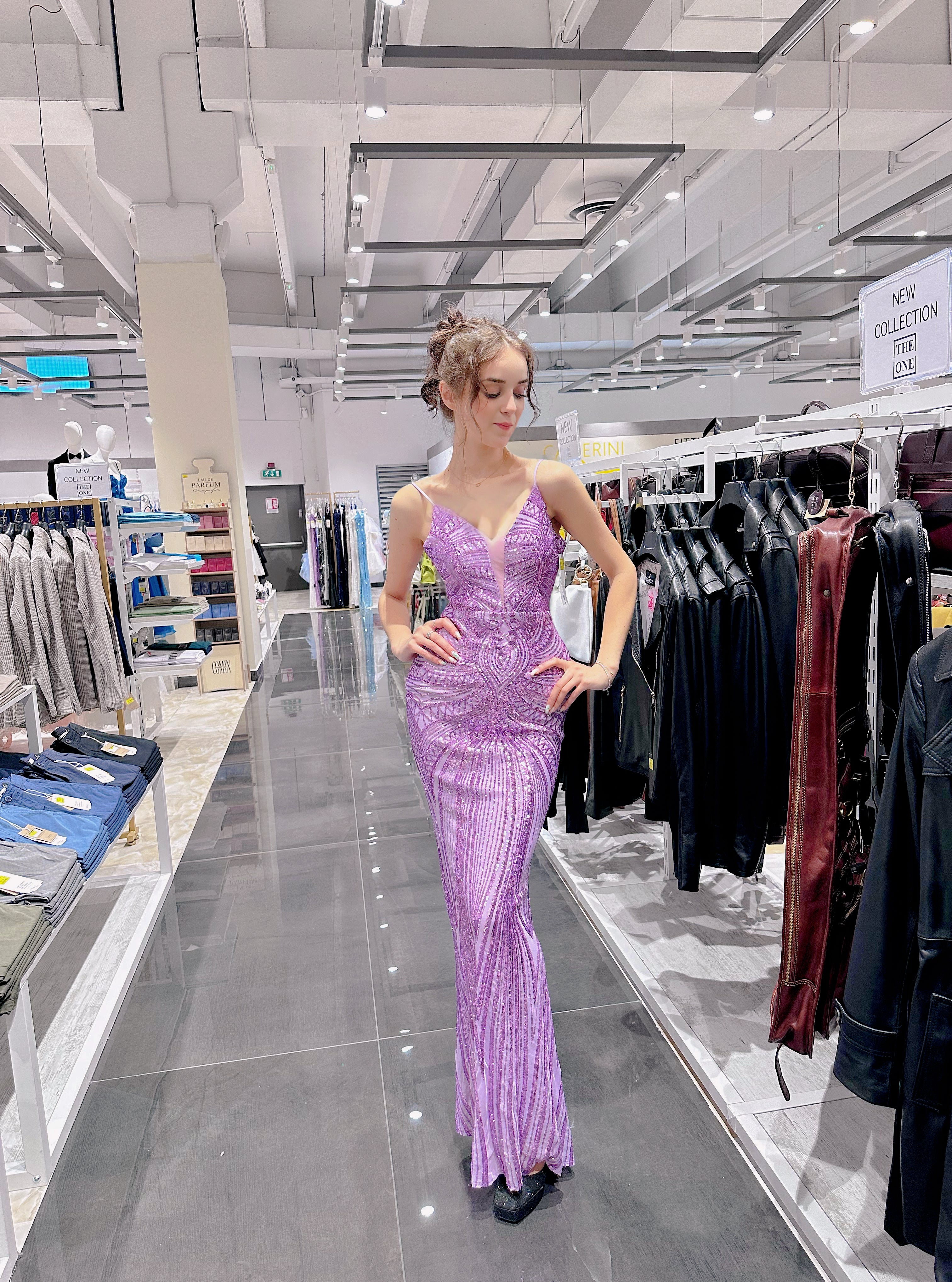 Abito Lilla con Paillettes e Schiena Scoperta｜Eleganza da Dea Viola L