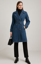 Trench in Denim da Donna con Cintura | Doppiopetto Elegante -1668