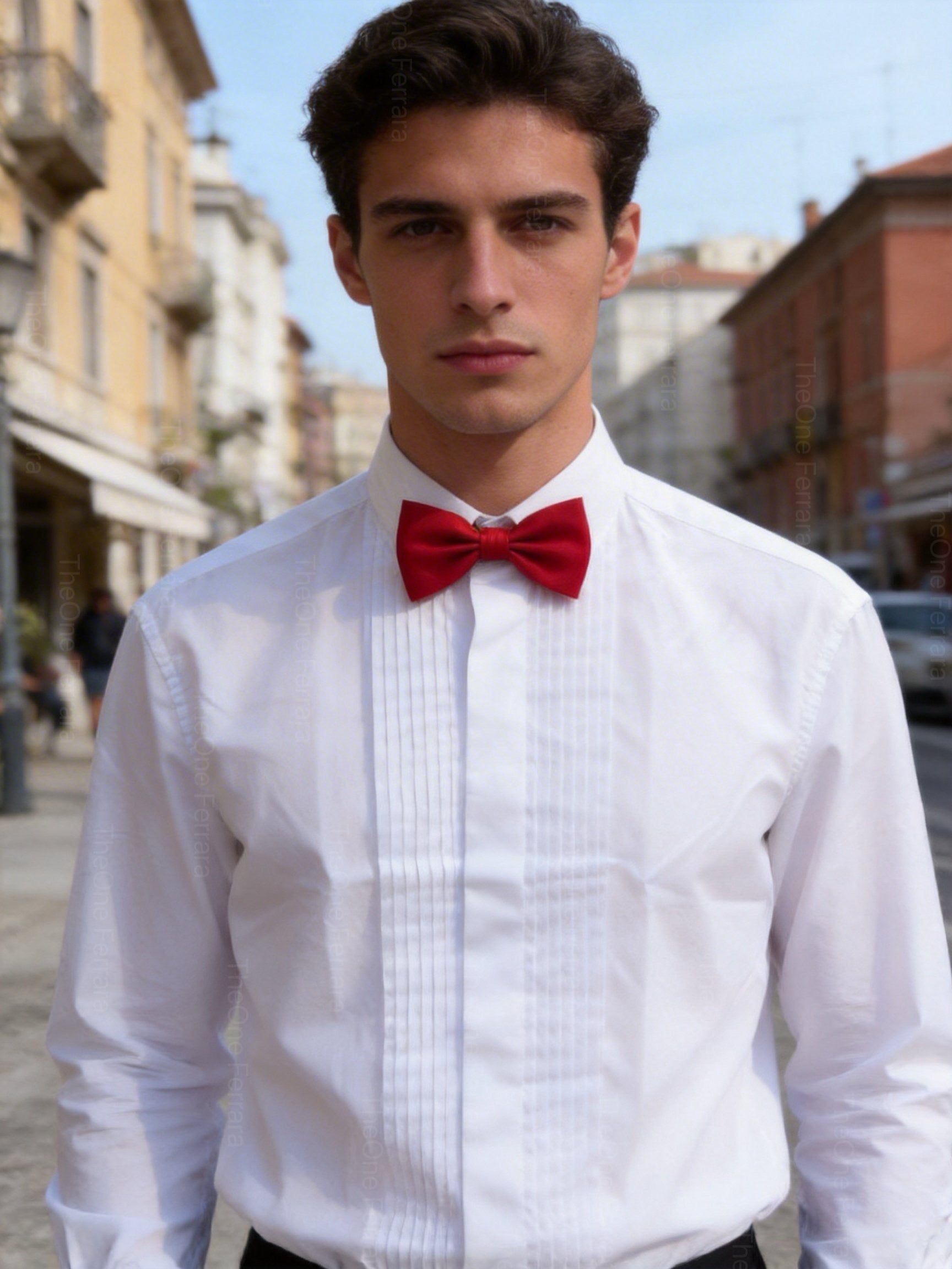 Camicia Elegante Uomo Bianca con Papillon Rosso – 100% Cotone, Stile Italiano, Cerimonia & Business